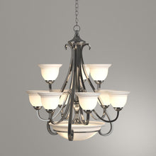 Load image into Gallery viewer, Torino 9-Light Brushed Nickel Chandelier with Etched Glass Shade