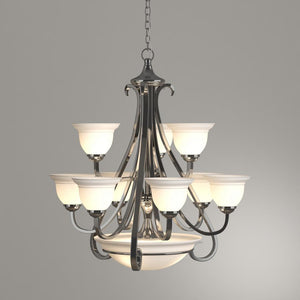 Torino 9-Light Brushed Nickel Chandelier with Etched Glass Shade