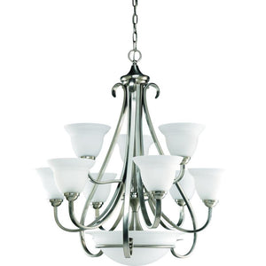 Torino 9-Light Brushed Nickel Chandelier with Etched Glass Shade